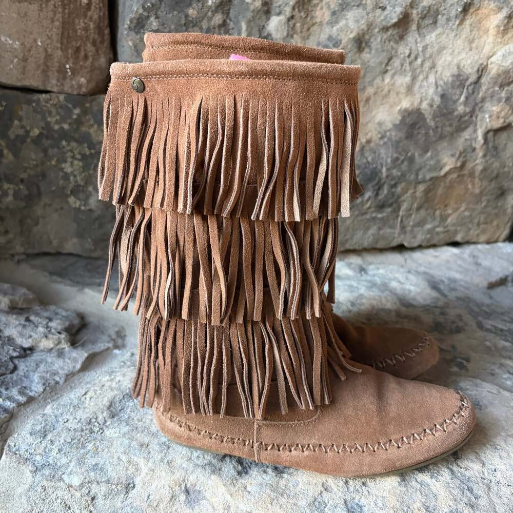Makalu California Nalani Suede Fringe Boots Women 9M Boho Moccasin - Picture 2 of 6
